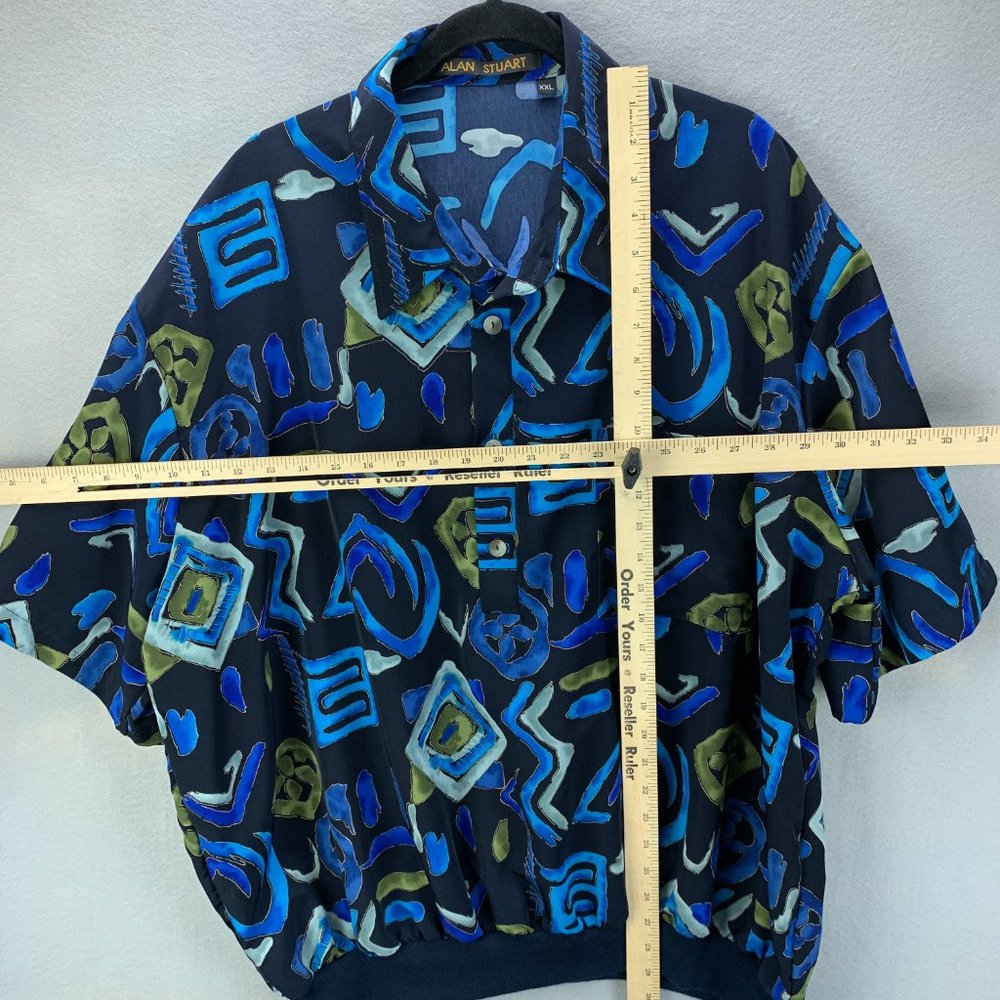 **SOLD**Alan Stuart Shirt Mens XXL 2XL Blue Abstract Art Pullover Banded Pocket - Picture 8 of 13